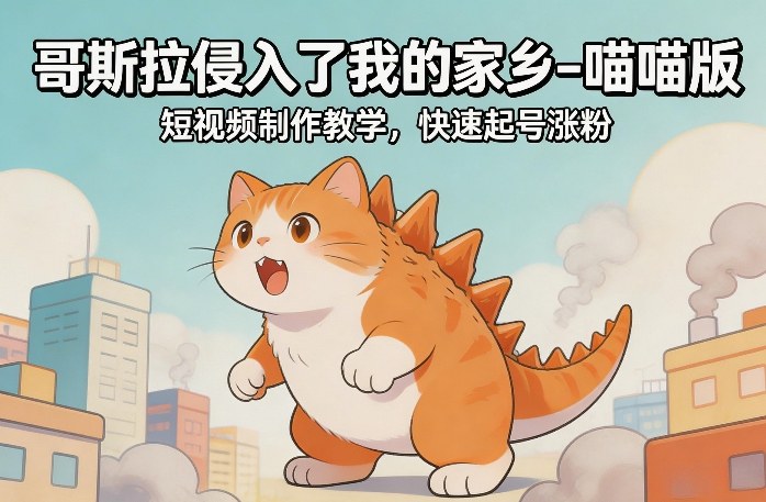 哥斯拉侵入了我的家乡–喵喵版短视频制作教学，快速起号涨粉-乐码云集