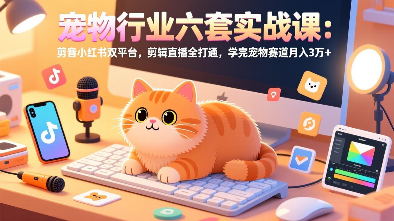 宠物行业六套实战课：抖音小红书双平台，剪辑直播全打通，学完宠物赛道月入3万+-乐码云集