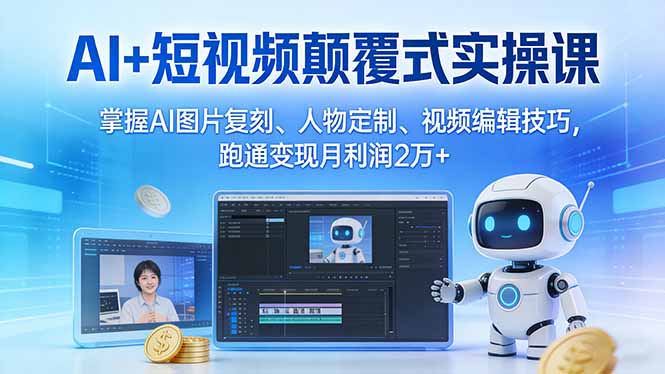 AI+短视频颠覆式实操课：掌握AI图片复刻、人物定制、视频编辑技巧，跑通变现月利润2万+-乐码云集