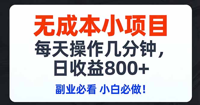 无成本小项目,每天操作几分钟,日收益800+ 副业必看 小白必做！-乐码云集