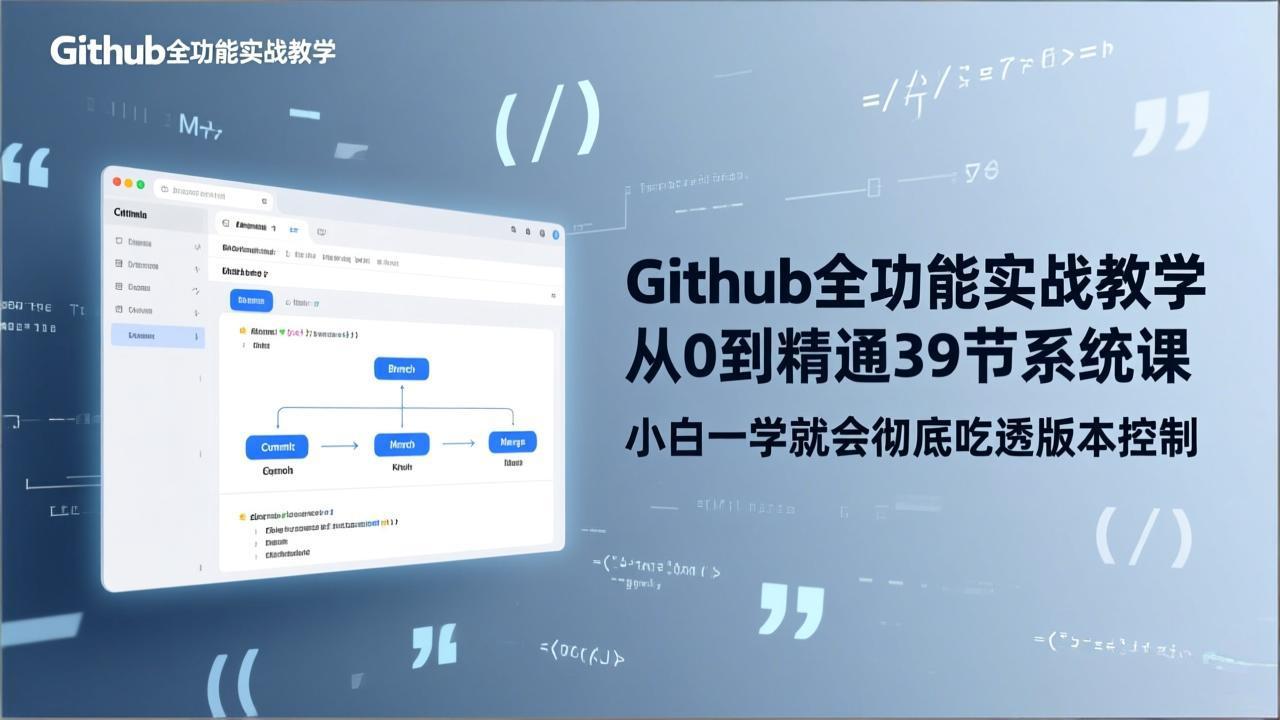 GitHub-全功能实战教学，从0到精通39节系统课，小白一学就会彻底吃透版本控制-乐码云集