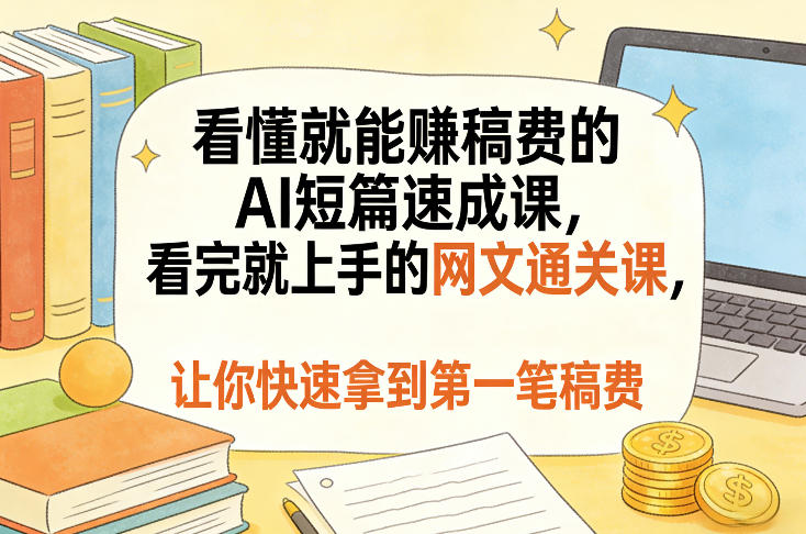 看懂就能賺稿费的AI短篇速成课，看完就上手的网文通关课，让你快速拿到第一笔稿费-乐码云集