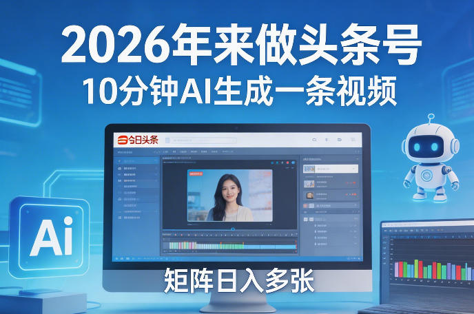 2026年来做头条号，10分钟AI生成一条视频，矩阵日入多张-乐码云集