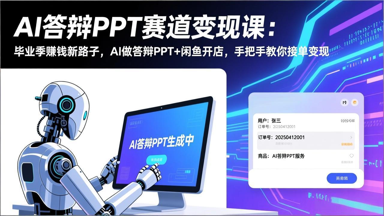 AI答辩PPT赛道变现课：毕业季赚钱新路子，AI做答辩PPT+闲鱼开店，手把手教你接单变现-乐码云集
