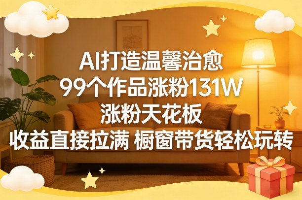 AI打造温馨治愈，99个作品涨粉131W，涨粉天花板，收益直接拉满，橱窗带货轻松玩转-乐码云集