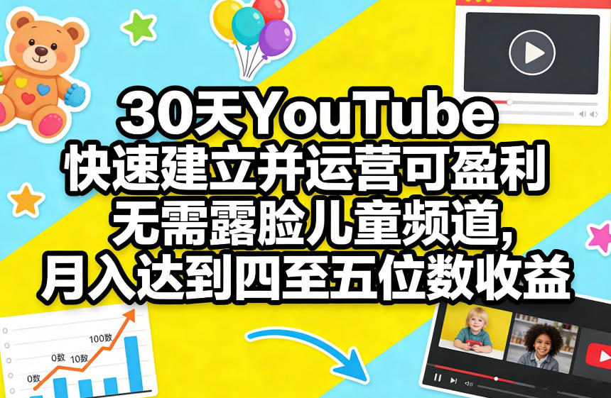 30天YouTube快速建立并运营可盈利无需露脸儿童频道，月入达到四至五位数收益-乐码云集