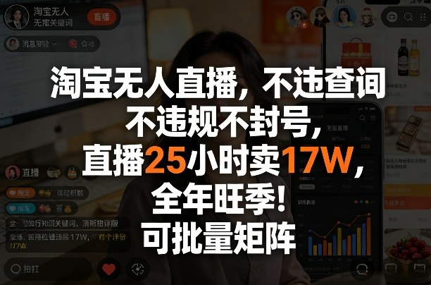 淘宝无人直播，不违规不封号，直播25小时卖17W，全年旺季！可批量矩阵【揭秘】-乐码云集