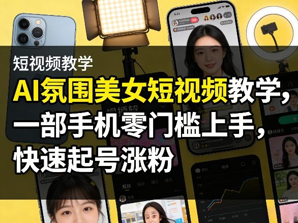 AI氛围美女短视频教学，一部手机零门槛上手，快速起号涨粉-乐码云集