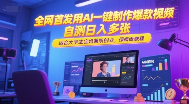 全网首发用AI一键制作爆款视频，自测日入多张，适合大学生宝妈兼职创业，保姆级教程-乐码云集