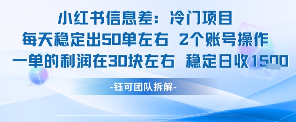 小红书信息差冷门项目一单利润30块每天稳定1.5k左右2个账号操作-乐码云集