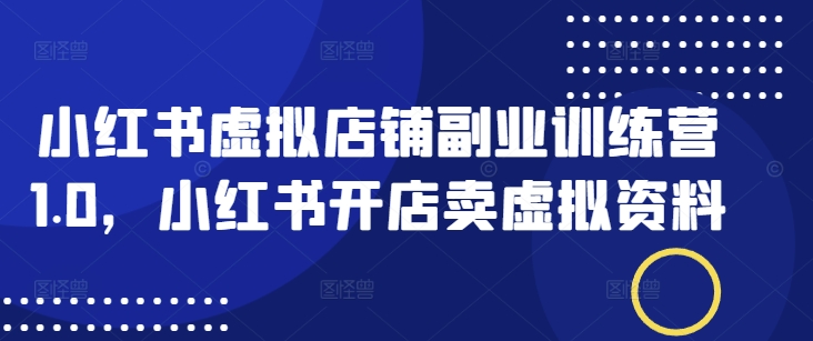 小红书虚拟店铺副业训练营1.0,小红书开店卖虚拟资料