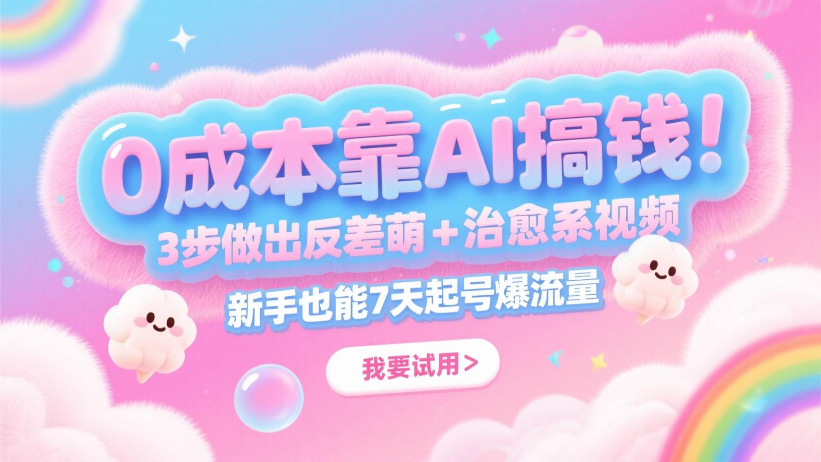 0成本靠AI搞钱！3步做出反差萌+治愈系视频，新手也能7天起号爆流量，月入5位数-乐码云集