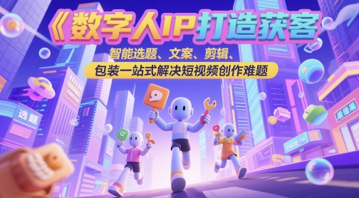 数字人IP打造获客变现实操课，智能选题、文案、剪辑、包装一站式解决短视频创作难题-乐码云集