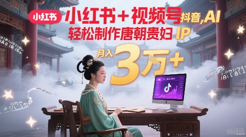 小红书+视频号+抖音，AI轻松制作唐朝贵妇IP，每天30分钟，轻松产出N条，月入3W+-乐码云集
