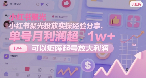小红书聚光投放实操经验分享，单号月利润超1w+，可以矩阵起号放大利润-乐码云集