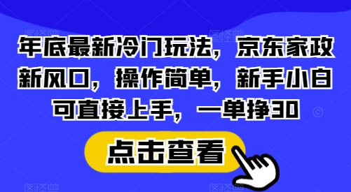 年底最新冷门玩法，京东家政新风口，操作简单，新手小白可直接上手，一单挣30【揭秘】-乐码云集