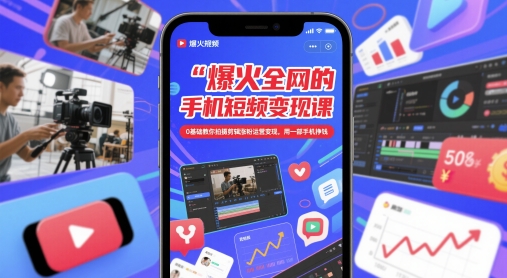 爆火全网的手机短视频变现课，0基础教你拍摄剪辑涨粉运营变现，用一部手机挣钱-乐码云集