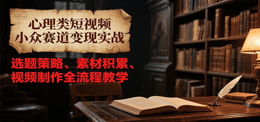 心理类短视频小众赛道变现实战，选题策略、素材积累、视频制作全流程教学-乐码云集