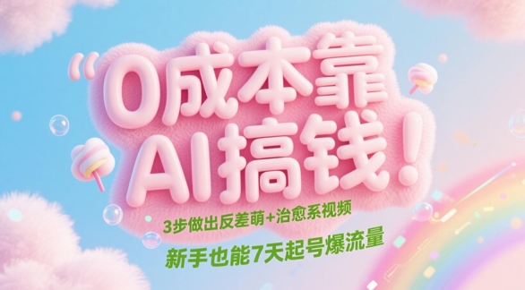 0成本靠AI搞钱！3步做出反差萌+治愈系视频，新手也能7天起号爆流量-乐码云集