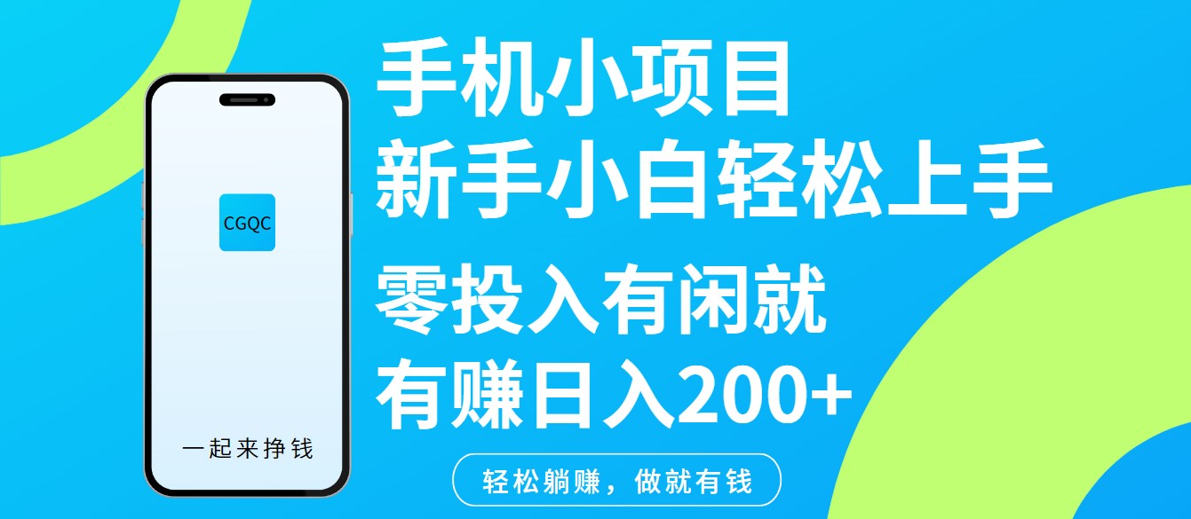 手机小项目新手小白轻松上手零投入有闲就有赚日入200+-乐码云集