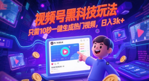 视频号黑科技玩法，只需10秒一键生成热门视频，日入3k+【揭秘】-乐码云集