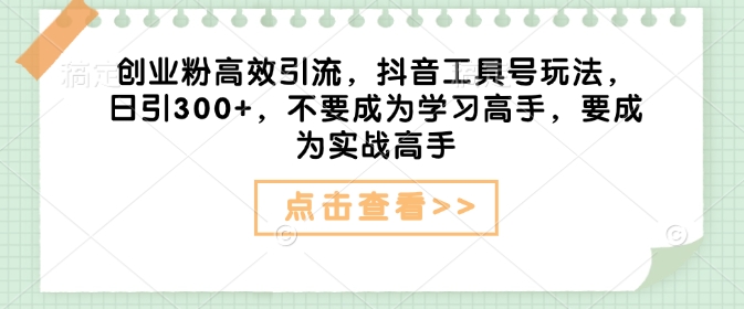 创业粉高效引流，抖音工具号玩法，日引300+，不要成为学习高手，要成为实战高手-乐码云集