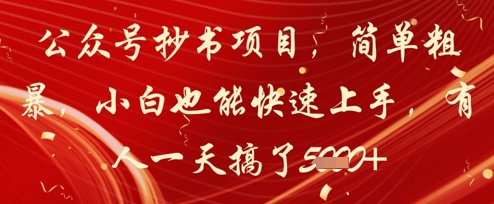 公众号抄书项目，简单粗暴，小白也能快速上手，有人一天搞了1k+-乐码云集