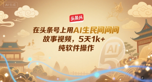 在头条号上用AI生民间故事视频，5天1k+，纯软件操作-乐码云集