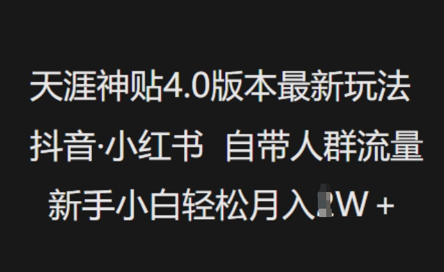 天涯神贴4.0版本最新玩法，抖音·小红书自带人群流量，新手小白轻松月入过W-乐码云集