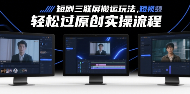 短剧三联屏搬运玩法，短剧搬运轻松过原创实操流程-乐码云集