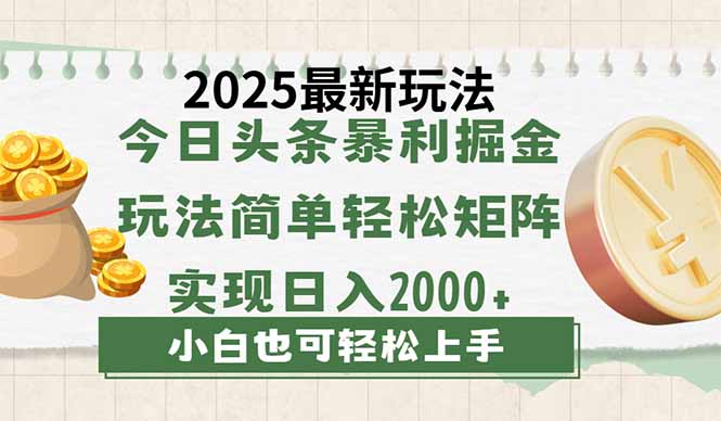 今日头条2025最新玩法，思路简单，复制粘贴，轻松实现矩阵日入2000+-乐码云集