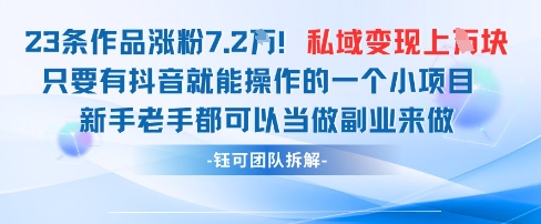 抖音私域项目23条作品涨粉7.2W，私域变现1W-乐码云集