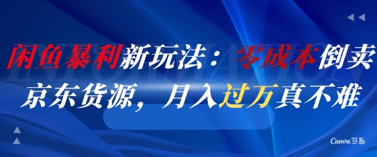 闲鱼暴利新玩法：零成本倒卖京东货源，月入过1W真不难-乐码云集