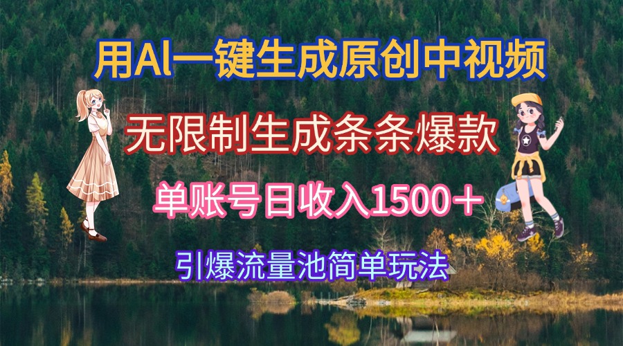 用Al一键生成原创中视频，无限制生成条条爆款，单账号日收入1500＋引爆…-乐码云集