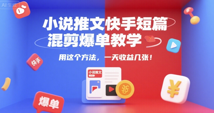 小说推文快手短篇混剪爆单教学，用这个方法，一天收益几张-乐码云集