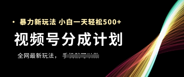 视频号分成计划，全网最暴力玩法，新手一天也能轻松5张+-乐码云集