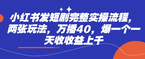 小红书发短剧完整实操流程，两张玩法，万播40，爆一个一天收收益上千-乐码云集