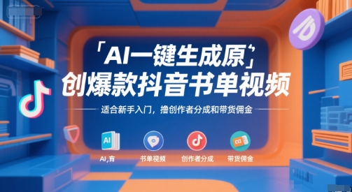 AI一键生成原创爆款抖音书单视频，适合新手入门，撸创作者分成和带货佣金【揭秘】-乐码云集