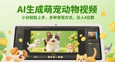 AI生成萌宠动物视频，小白轻松上手，多种变现方式，日入4位数-乐码云集