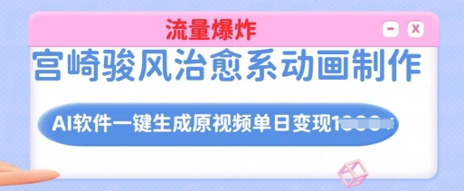 宫崎骏风治愈系动画制作，AI软件一键生成原创视频流量爆炸，单日变现多张，详细实操流程-乐码云集
