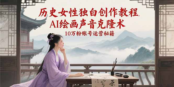 历史女性独白创作教程，AI绘画声音克隆术，10万粉账号运营秘籍-乐码云集