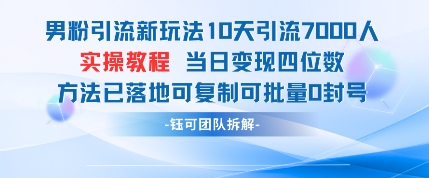 男粉引流新玩法10天引流7000人当日变现四位数可复制可批量0封号-乐码云集