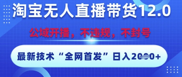 淘宝无人直播带货12.0，最新技术，不封号，不违规，操作简单，开播爆单，日入多张【揭秘】-乐码云集