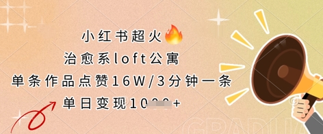 小红书超火的治愈系loft公寓，单条作品点赞16W，3分钟一条，单日变现数张-乐码云集