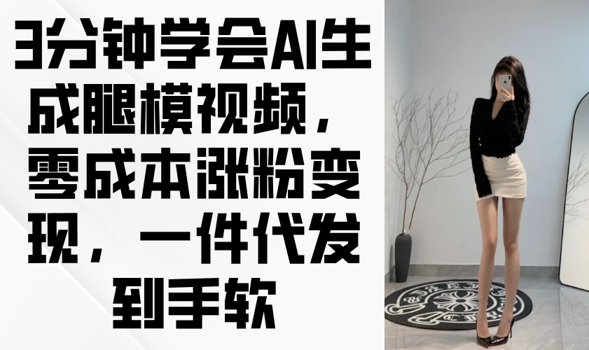 3分钟学会AI生成腿模视频，零成本涨粉变现，一件代发到手软-乐码云集