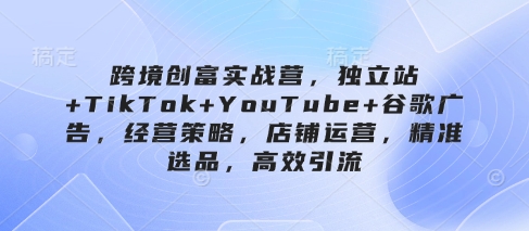跨境创富实战营，独立站+TikTok+YouTube+谷歌广告，经营策略，店铺运营，精准选品，高效引流-乐码云集