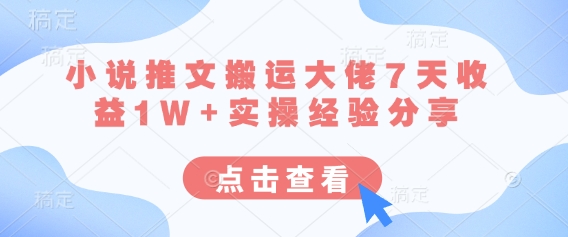 小说推文搬运大佬7天收益1W+实操经验分享-乐码云集