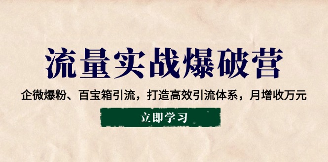 流量实战爆破营：企微爆粉、百宝箱引流，打造高效引流体系，月增收万元-乐码云集