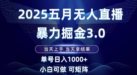 2025五月无人直播暴力掘金3.0，当天上手，当天拿结果，单号日入1k+小白可做可矩阵【揭秘】-乐码云集