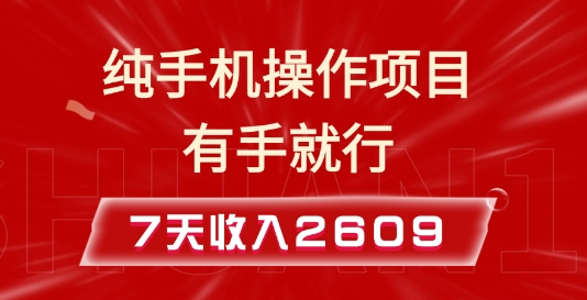 纯手机操作的小项目，有手就能做，7天收入2609+实操教程【揭秘】-乐码云集